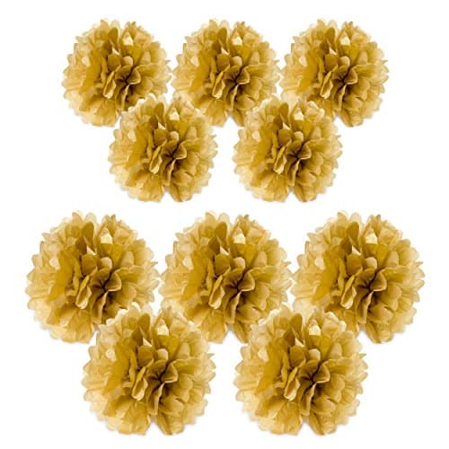 10pc Gold Tissue paper pom poms flower ball decorations kit – Size 8 10 Inch