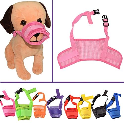 Dog Muzzle ,Pashion Pet Dog Mouth Cover ,Dog Mouth Nylon Muzzle for Barking Biting Chewing ,Adjustable Mesh Muzzle for Small Medium Large Big Dogs Pitbulls ,Stop Bite Mask (Pink, S)