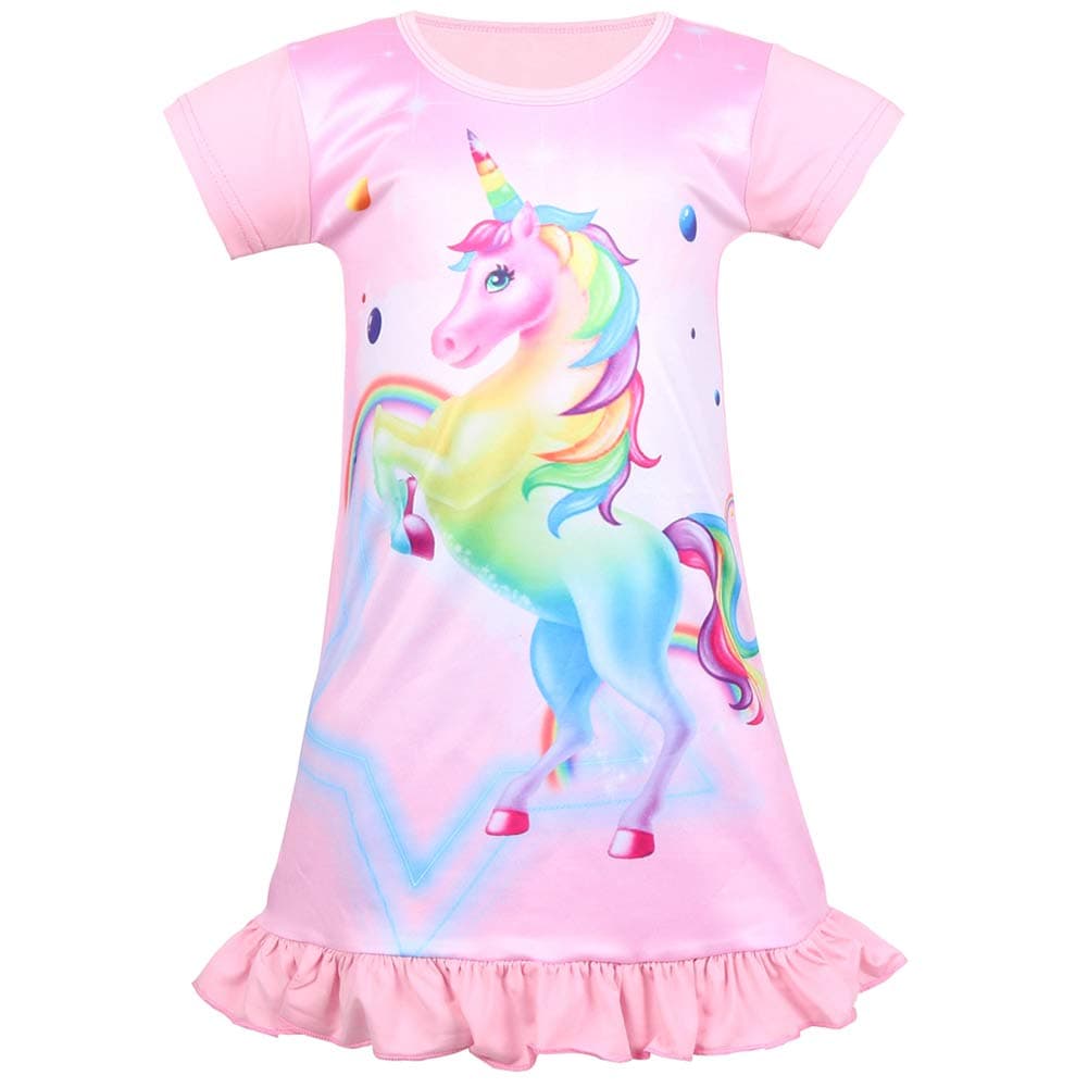 Kid Girls Nightgown Night Dress Unicorn Rainbow Princess Pajamas Sleepwear Nightie