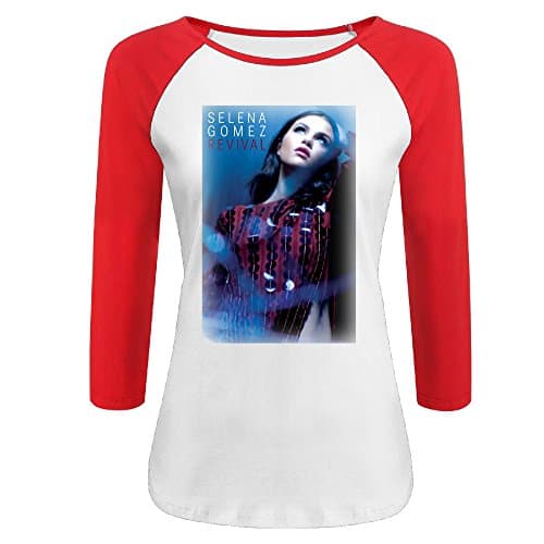 Women's Selena Gomez Revival Tour Poster 100% Cotton 3/4 Sleeve Athletic Baseball Raglan Tee Shirts Red US Size M