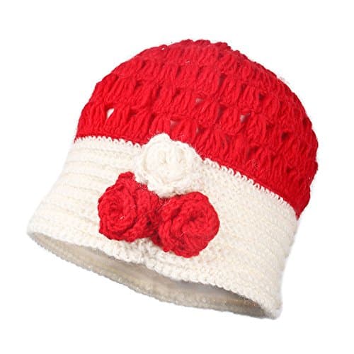 COOL WOOL 3 Flower Style Winter Beanie Women Hat - 100% Hand Knit and Crochet