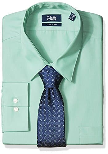 Studio 1735 Men's Dress Shirt Combo Dot Tie Athletic, Leaf, 16-16.5" Neck 32"-33" Sleeve