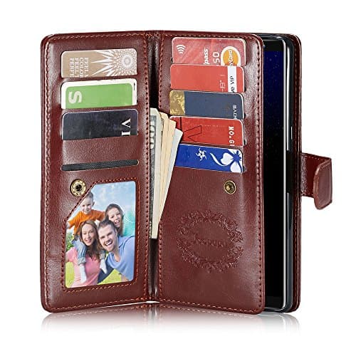 Galaxy Note 8 Case, Joopapa Note 8 Pu Leather Magnetic Wallet Flip Cover Case with ID&amp;Credit Card Holder Slot Built-in 9 Card Slots &amp; Wrist Strap For Samsung Galaxy Note 8 (Brown)