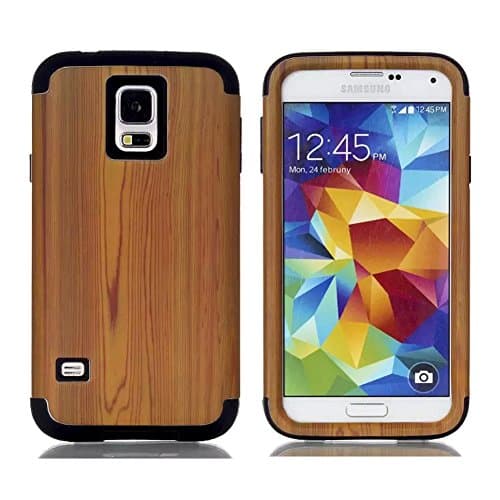Galaxy S5 Case, MISTOT(TM) Latest Fashion Hot Sale wood grain Pattern Galaxy S5 Cover Slim Hybrid Three-in-one Shockproof Silicone Case Cover for Samsung Galaxy S5 i9600 (Black)