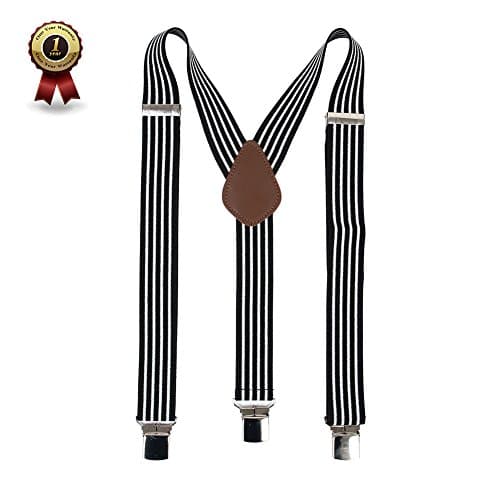 Men’ s Y Back Suspenders with 3 Quality Controlled Clips &amp; 1.4” Wide Braces &amp; Heavy DutY (Stripe)