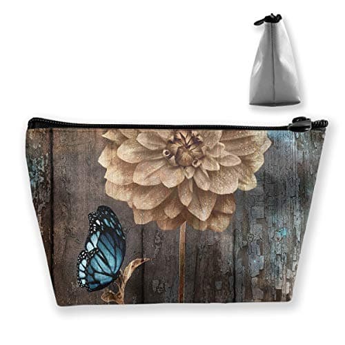 Wansanc Storage Bag Rustic Brown Blue Home Decor Floral Butterfly, Cosmetic Bags Sewing Kit Emergency Preparedness Kit Outdoor Travel Organizer Bag Travel Makeup Train Case