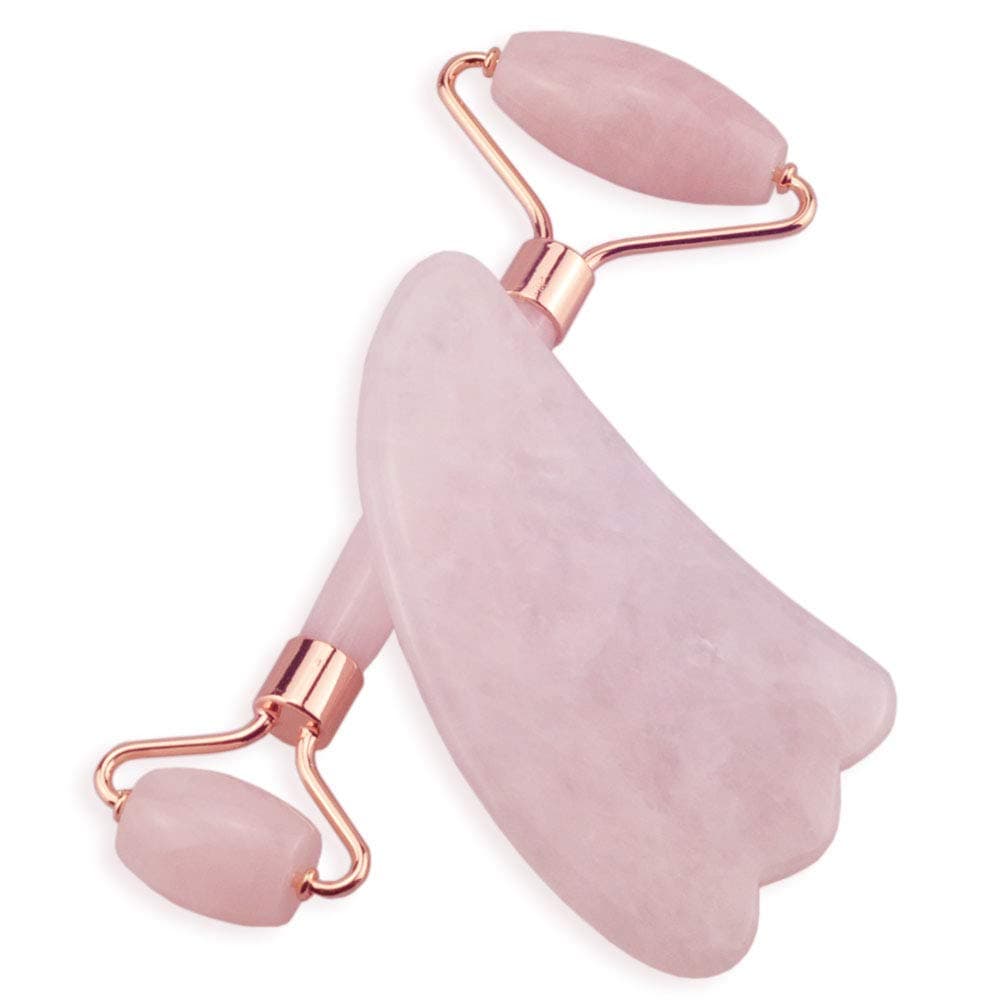 ANNIUP Gua Sha Tools Rose Quartz Jade Roller Anti-Aging Beauty Kits for Slimming, Tning and Firming Skin Face Roller for Eye Puffiness Treatment Reduce Puffy Eyes and Firm Wrinkles