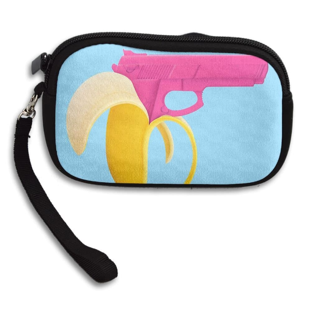 Womens Small Wallet Banana Handgun Illustration Art Zipper Card Purse Mini Coin Pouch