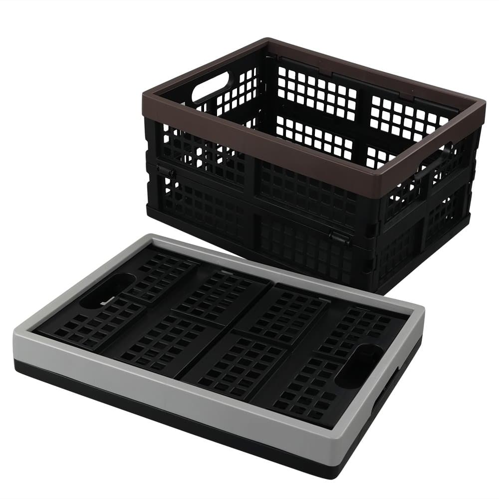 2 Packs 15 Liter Folding Crates, Plastic Collapsible Storage Basket, F
