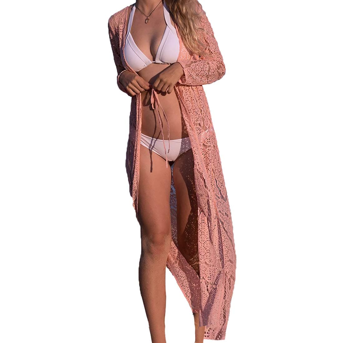 Women Beach Swimwear Cover Up Long Cardigan Swimsuit Knitted Ladies Maxi Dress
