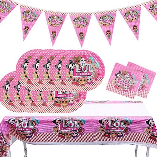 LOL Party Supplies Set Birthday Party Decoration Set for 20 Guests - Plates, Napkins, LOL Banner, Table Cover, LOL Theme Birthday Party for Girls Kids Baby Shower