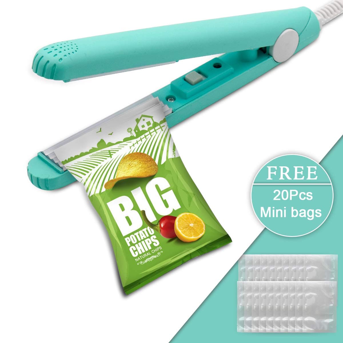 Mini Food Bag Heat Sealer Handheld Sealing Machine With Smart Control Corrugated Suspension Heating Sheet for Reseal Snack Bags Seal Plastic (Green and Pink) (Green)