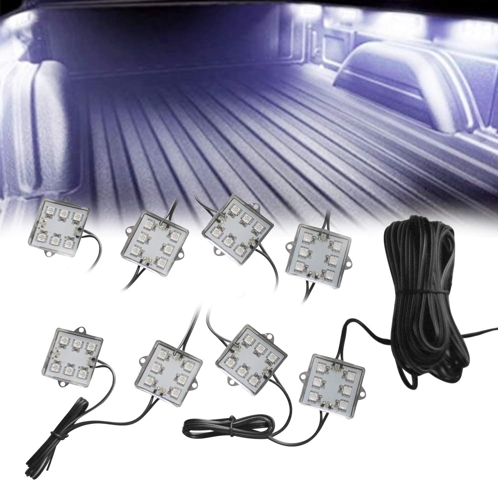 Kingshowstar 8pc Pick-up Truck Bed/Rear Work Box - 48 White LED Lighting System Light Kit