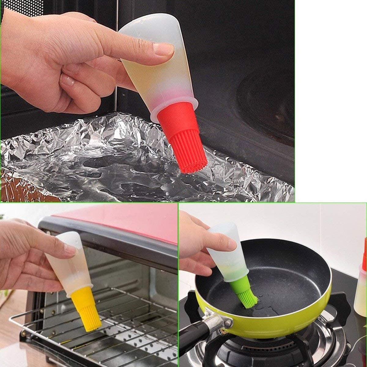 LDG Ware Chef's Heat Resistant Silicone Basting Set Oil Dispenser Pastry Brush (White,Green Color)