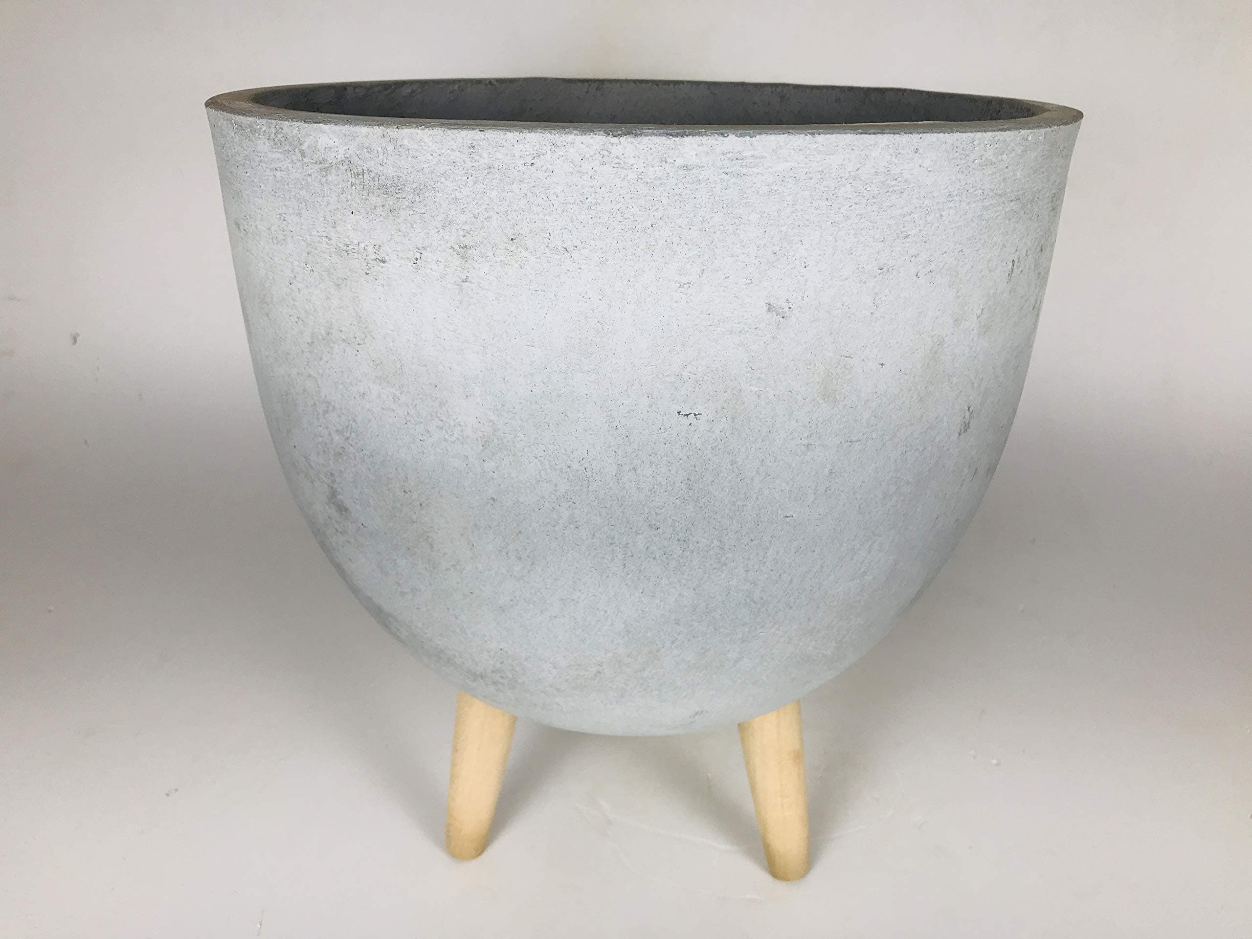 Paudhe Se Yaari Cylindrical Grey Cement Planter with Wooden Stand. Large Mid Century Modern Planter Pot for House Plants Modern Home Office Outdoor Indoor Patio Deck Porch Balcony Garden Décor.