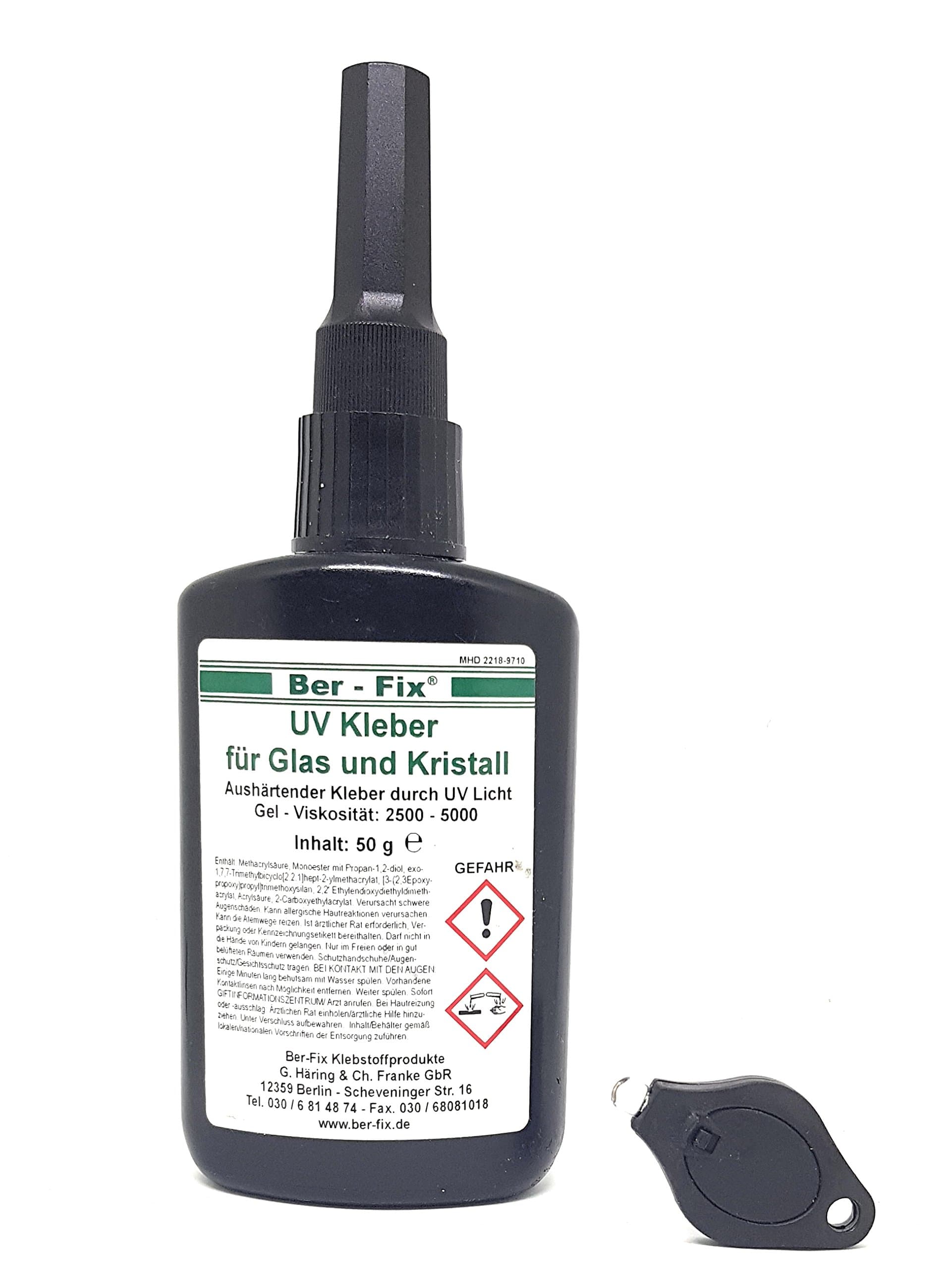 Ber-Fix UV-Kleber 50 Gramm - dünnflüssig + 1er-LED UV-Taschenlampe
