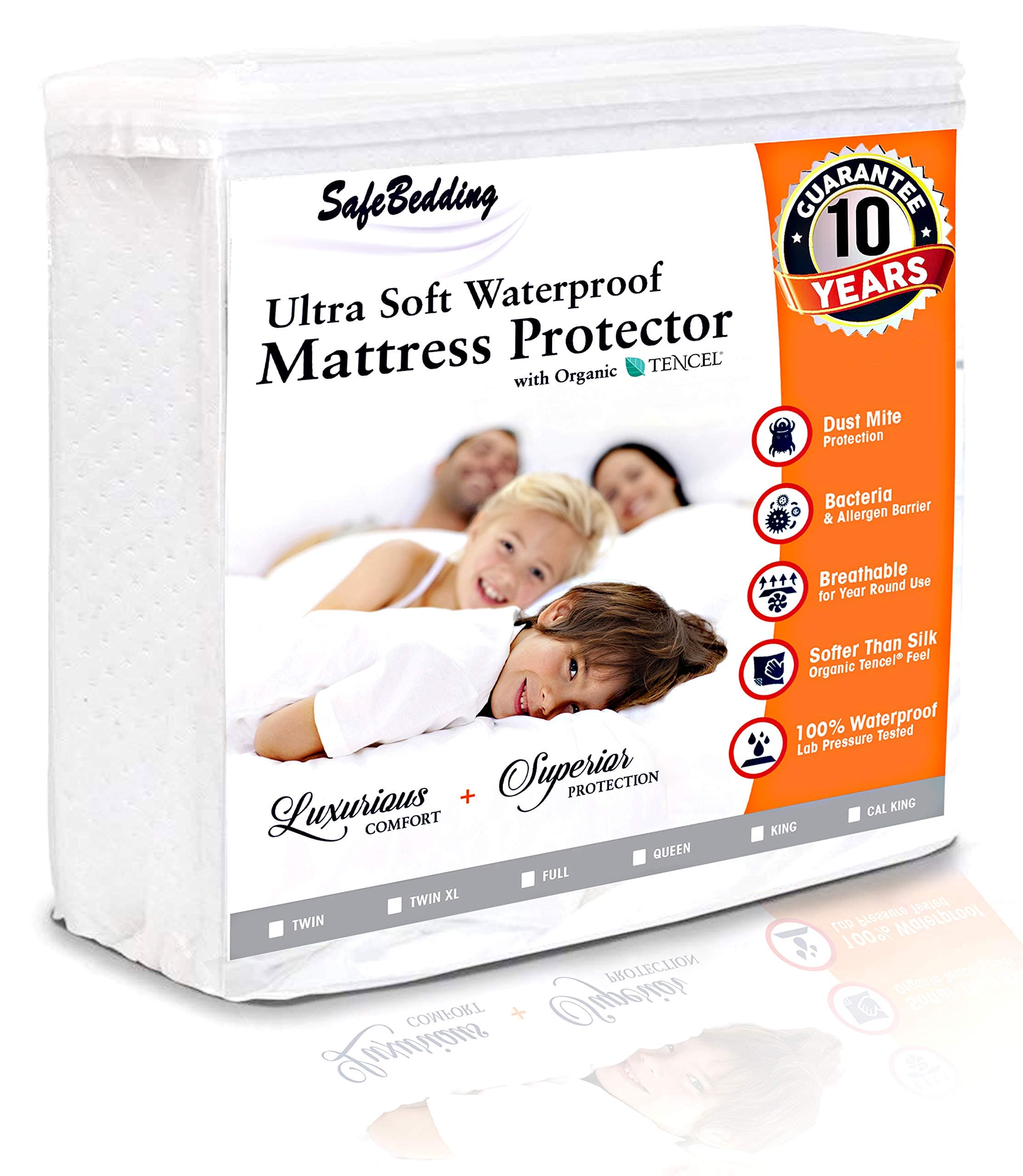 SafeBedding Waterproof Mattress Protector – Mattress Cover Premium Twin Extra Long XL Mattress Protector – Hypoallergenic Breathable Mattress Protection Fitted Cover