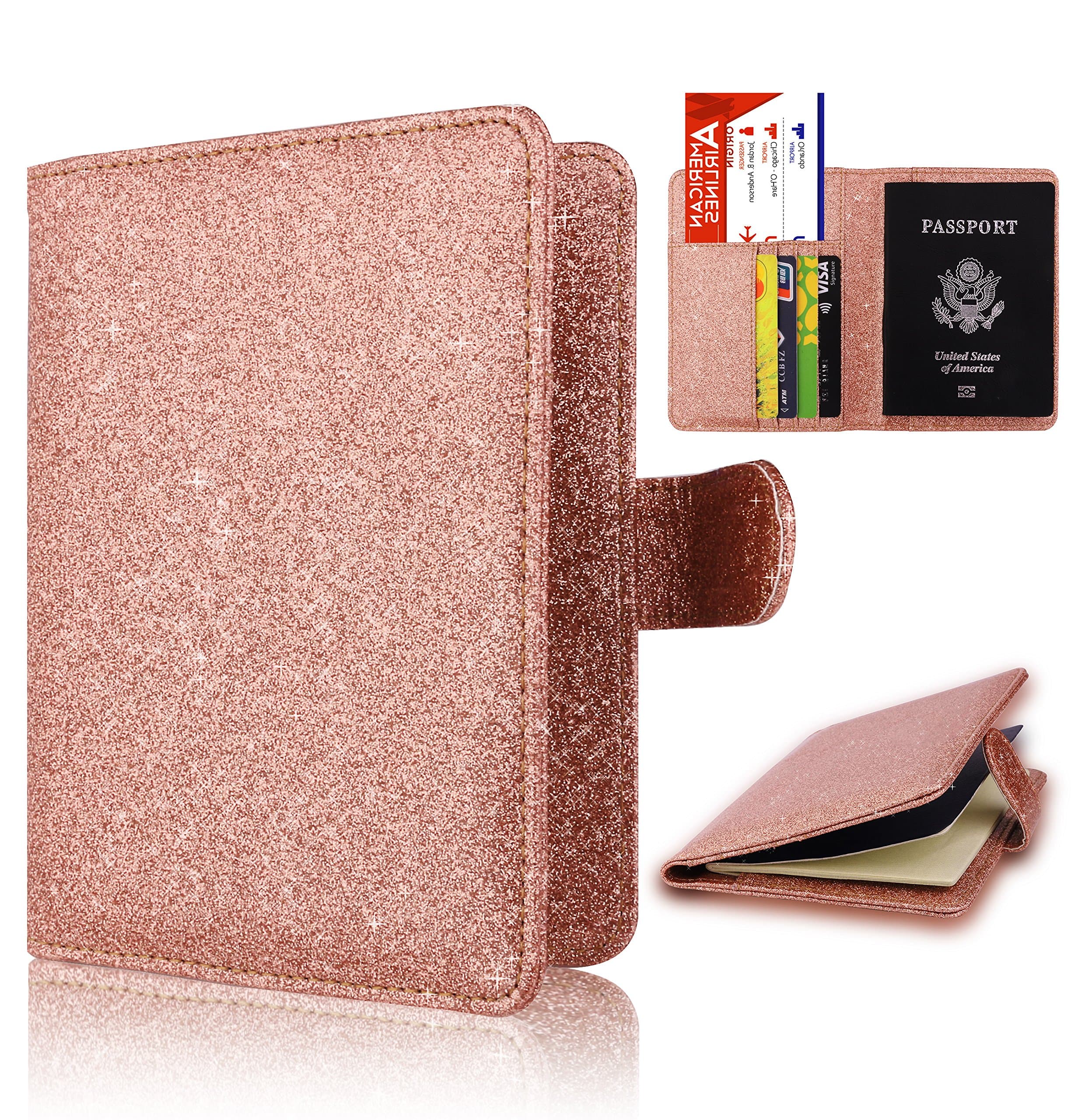 Anvas Passport Holder Travel Wallet - Premium Vegan Leather RFID Blocking Bling Case Cover - Securely Holds Passport, Business Cards, Credit Cards, Boarding Passes,Latte