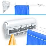 Gideon Indoor 4-Line Retractable Clothesline – Clothes Dryer with 4 Bonus Hanging Hooks - Instantly Adds 40 Feet of Drying Space – Includes 10 Free Clothespins