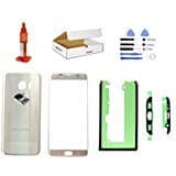(md0410) Silver front outer glass lens + back cover + camera lens flash cover replacement Compatible Galaxy S7 Edge G935 + adhesive + opening tool (LCD screen & digitizer not included)