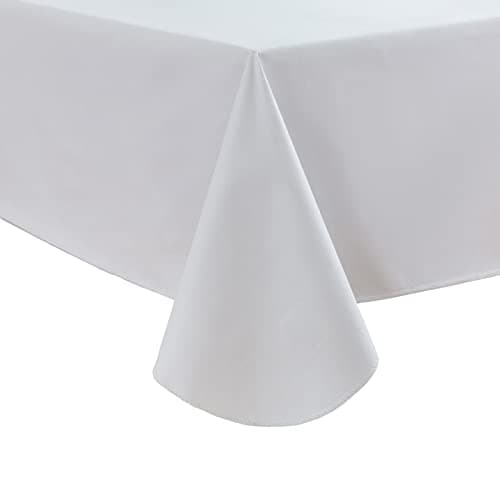 LIBERECOO Vinyl Tablecloth with Flannel Backing Linen Texture Pattern Table Cloth Stain-Resistant Table Cover for Home Dining and Outdoor (White, 60 x 120 Inch (10-12 Seats))