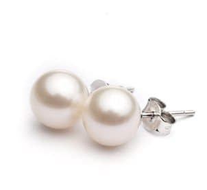 925 Sterling Silver 6-7mm Round Genuine Freshwater Cultured White Pearl Stud Earrings