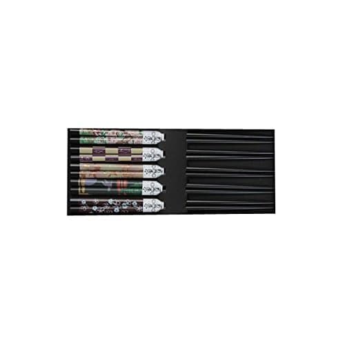 Assorted Purple on Black Japanese Style Chopsticks Gift Set, 5 Pairs