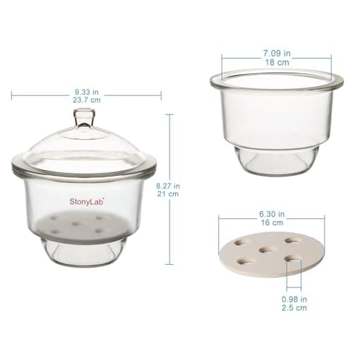 stonylab Glass Desiccator, Lab Desiccator with Knob Cover and Porcelain Plate ID: 180 mm for Laboratory Research