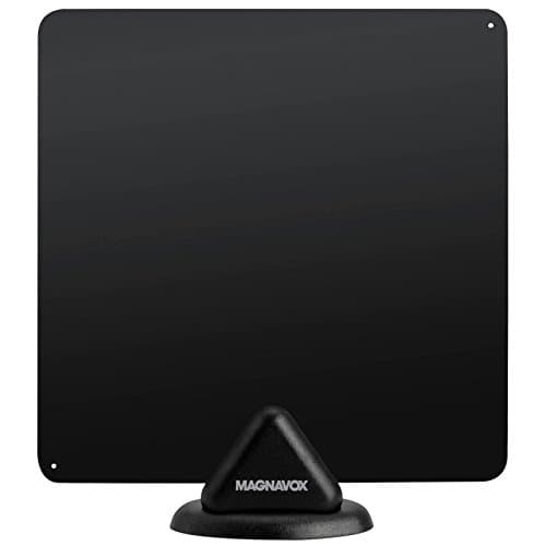 HDTV Antenna Magnavox Indoor Digital Flat Antenna Ultra Thin 40 Mile Range Multi Directional and Reversible Supports VHF and UHF stations 15Ft Cord Black