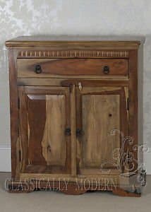 Oak and Pine Online Classically Modern Indian Jali Solid Sheesham Rosewood 2 Door 1 Drawer Slim Sideboard/Cabinet/Buffet Living Room Furniture