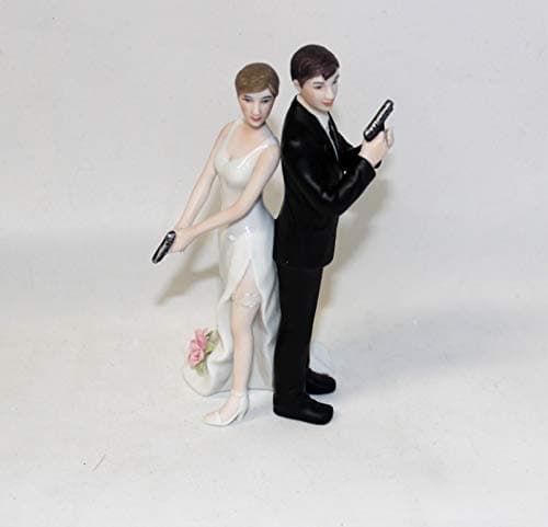 Wedding Party Police Cop Both Dark Hair Cake Topper