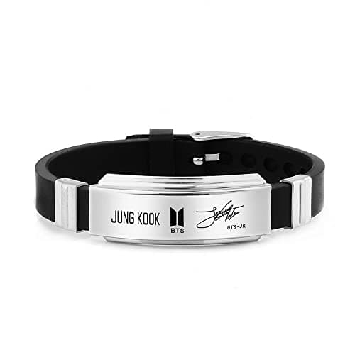 University Trendz Unisex BTS Fan Combo - Jung Kook Signature Silicon Bracelet, Stainless Steel Ring & Pendant Necklace (Pack of 3) For Unisex Adult