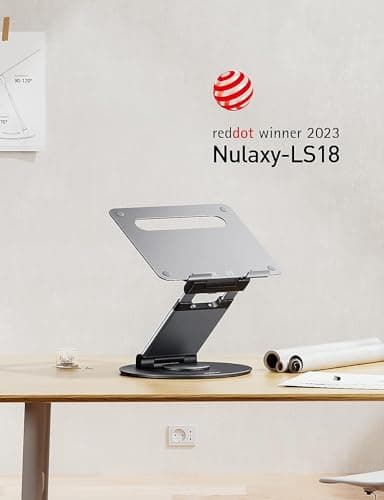 Nulaxy Swivel Laptop Stand, Ergonomic Laptop Stand with 360 Rotating Base, Adjustable Height up to 21", Compatible with MacBook All Laptops Computer 10-17", Grey