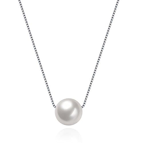 Caysim 925 Sterling Silver Necklace, Handmade Pearl Chain Single Pendant for Women