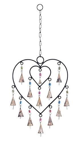 Big Heart Windchime Bells Beads Metal Rustic Garden Decor Indoor Outdoor