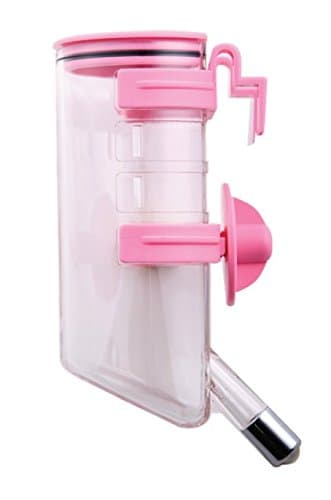 Patented No-Drip Dog Water Bottle/Feeder with Hook for Dogs/Cats and Other Small-Medium Sized Animals - for Cages, Crates or Wall Mount. 13.5 Oz. Leak-Proof Nozzle 16mm, Pink (H220)