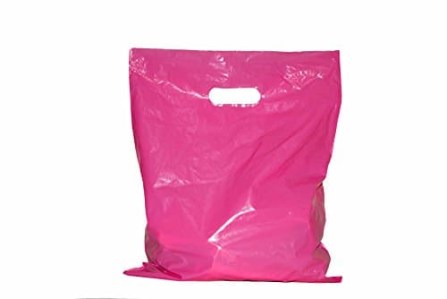 Merchandise bags: ACME Bag Bros 100 large pink glossy retail shopping bags with handles (die-cut), 12" x 15"