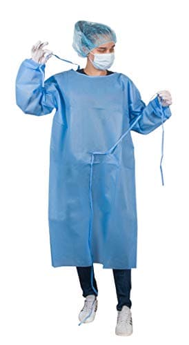 AMZ Industrial Robes XX-Large. Pack of 5 Adult Disposable Gwns 45" long. Blue Polypropylene Robes 45G. Non-sterile Comfortable Frocks with Long Sleeves, Neck and Waist ties.