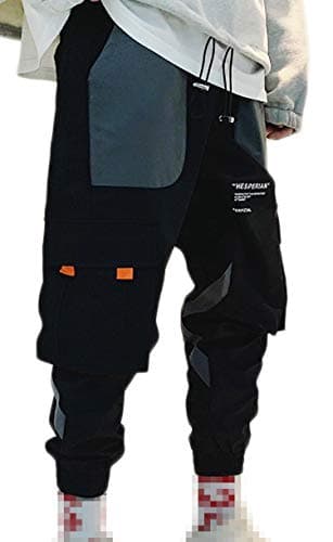MOKEWEN Men's Jogger Harem Cargo Ninth Pants with Big Pockets Drawstring Elastic Waist Black 31-32