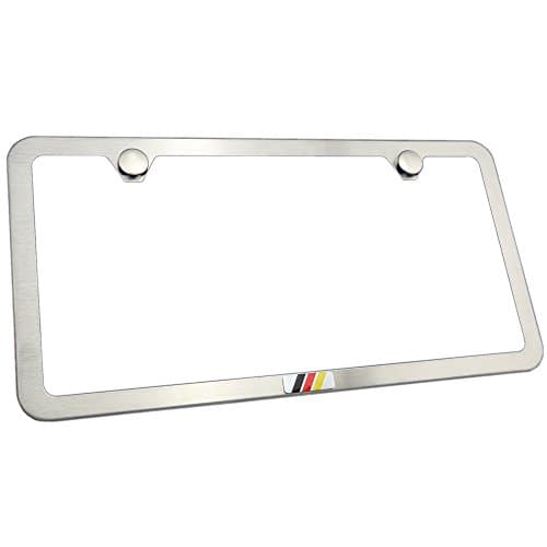 German Flag metal Emblem Slim Style Stainless Steel License Plate Frame (12"x6", SS Brush/Slim)