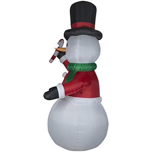 Gemmy 12.Ft. Tall Christmas Inflatable Airblown Snowman with Tophat and Green Scarf Holding Candycane with Kaleidoscope Lights Indoor/Outdoor Holiday Decoration