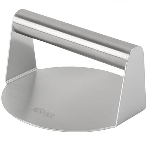 AISHNA Stainless Steel Burger Press, Heavy-Duty Bacon Grill Burger Smasher, 5.51-Inch Round Grill Press, Perfect for Flat Top Griddle Grill Cooking, Steak, Paninis, Flatbreads and Sandwiches (Round)