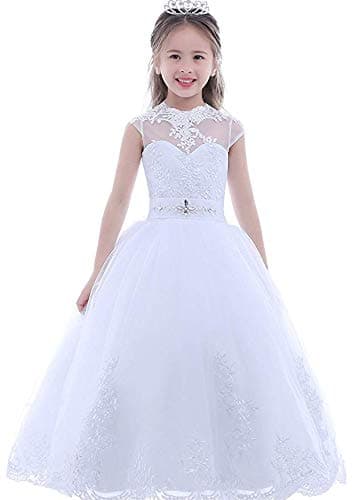 PROMNOVAS Girl's Ball Gown Half Sleeves First Communion Flower Girl Dresses