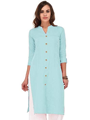 Vastraa Fusion Women Solid Straight Cotton Khadi Kurta/Kurti