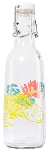 Glass Water Bottle (Koi), Made in USA, Reusable, Swing Lid, Non Toxic, BPA-Free, Zero Plastic, 500 ml 16.9 oz., Leak Proof, Fits Most Cup Holders, Dishwasher Safe
