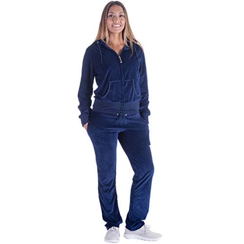 TanBridgeWomen's 2 Piece Solid Velvet Tracksuit Set Full Zip-up Hooded Sweatshirts & Pants Set
