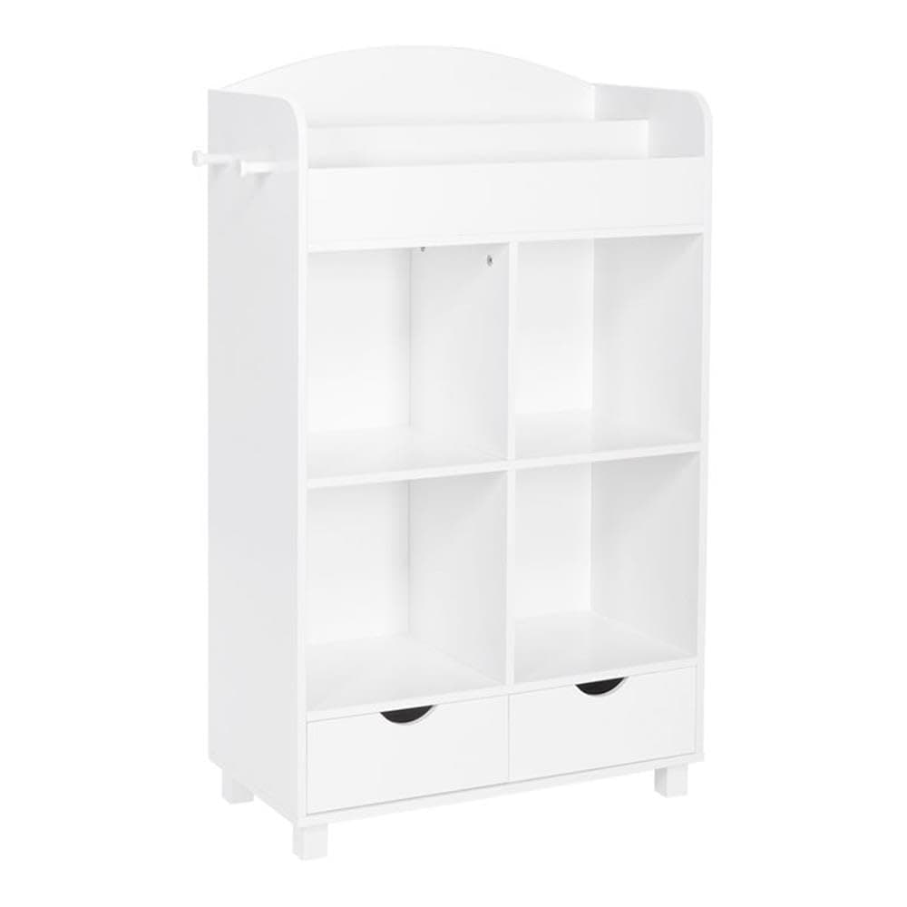 Home Bookshelf for Kids Toy Storage Cabinet with Cubbies Book Nook Area- 4 Cubbies, 2-Slot Bookrack, 2 Drawers & Hooks for Kids Toys, Games & Book Storage Fits RiverRidge Folding Cubby Bins