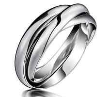 Metal Jewellery Unisex Titanium Stainless Steel Silver Interlocking Trinity Band Rolling Ring Size 7