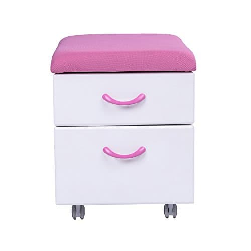 Sunon Mobile File Cabinet Soft Cushion Seating Pedestal Cabinet with 2-Drawer for Kids/Children Storage (Pink)