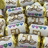 cleverlittlegifts 50th Golden wedding anniversary mini love heart sweets in gold colour wrapping (pack of 8, Gold)